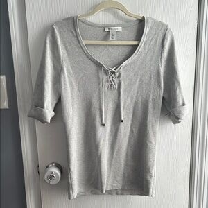 White House Black Market Silver Lace-Up Long Sleeve Top